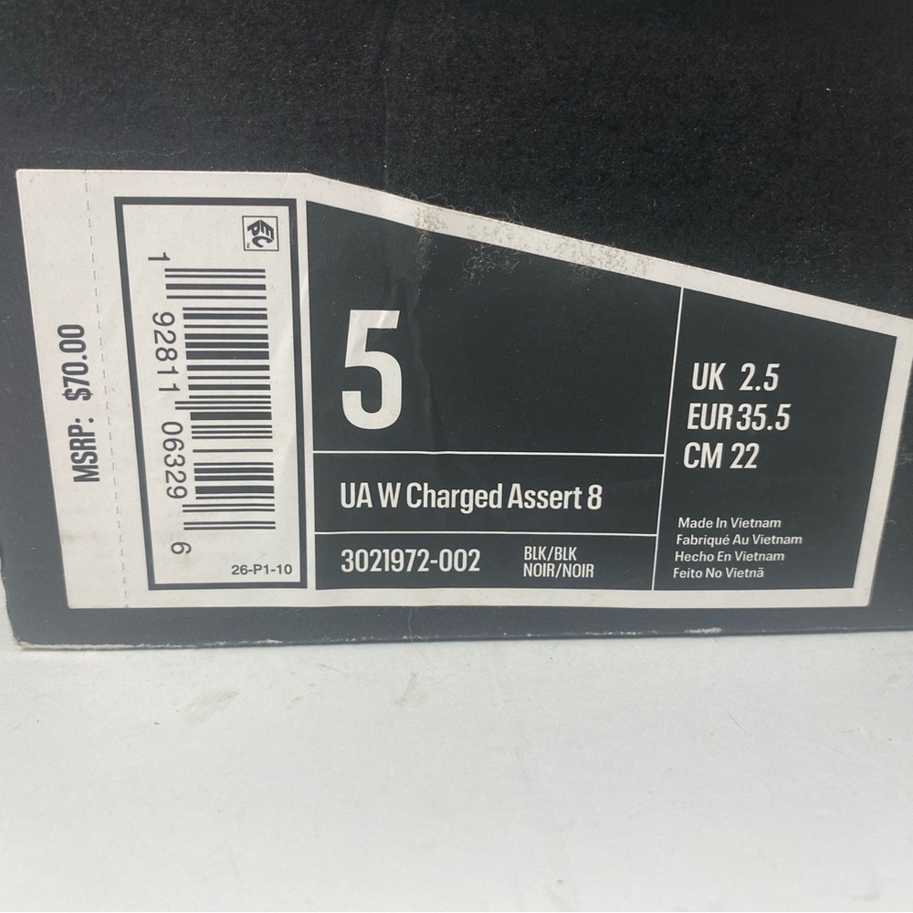 Under Armour Kids Black UA Charged Assert 8 Running Shoes Size 5Y - Picture 6 of 6